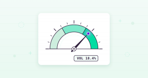 Flat illustration of a semicircular volatility gauge with a needle pointing into the higher range