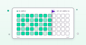 Flat illustration of a calendar grid split into a filled in-sample period and a hollow out-of-sample period