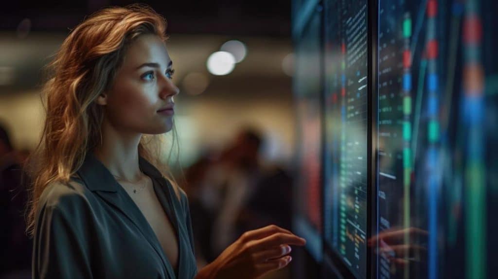 Woman analyzing data on a monitor