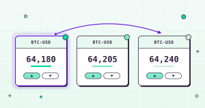 Flat illustration of the same crypto asset priced differently on three venues, showing the spread that enables arbitrage