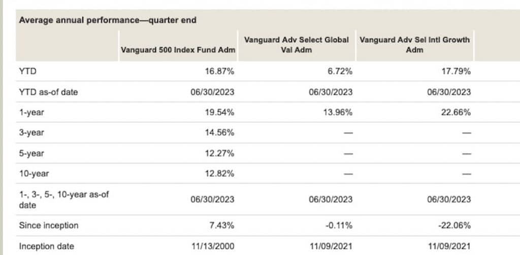 Average annual performance example