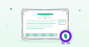 Flat illustration of a bond certificate with a green-leaf seal, evoking Luxembourg's debt and green-bond listings